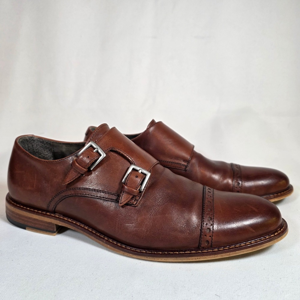 Joseph Abboud Glenn Brown Mens 8.5 Double Monk Strap Leather Cap Toe Dress Shoes